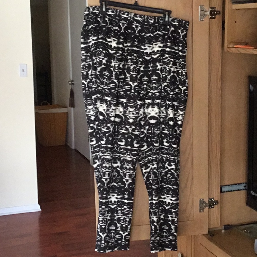 J. Crew Ikat pants. black and white.  polyester.